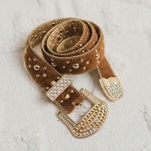 Kathy Van Zeeland Y2K Studded Western Belt Rhinestones Bling Buckle